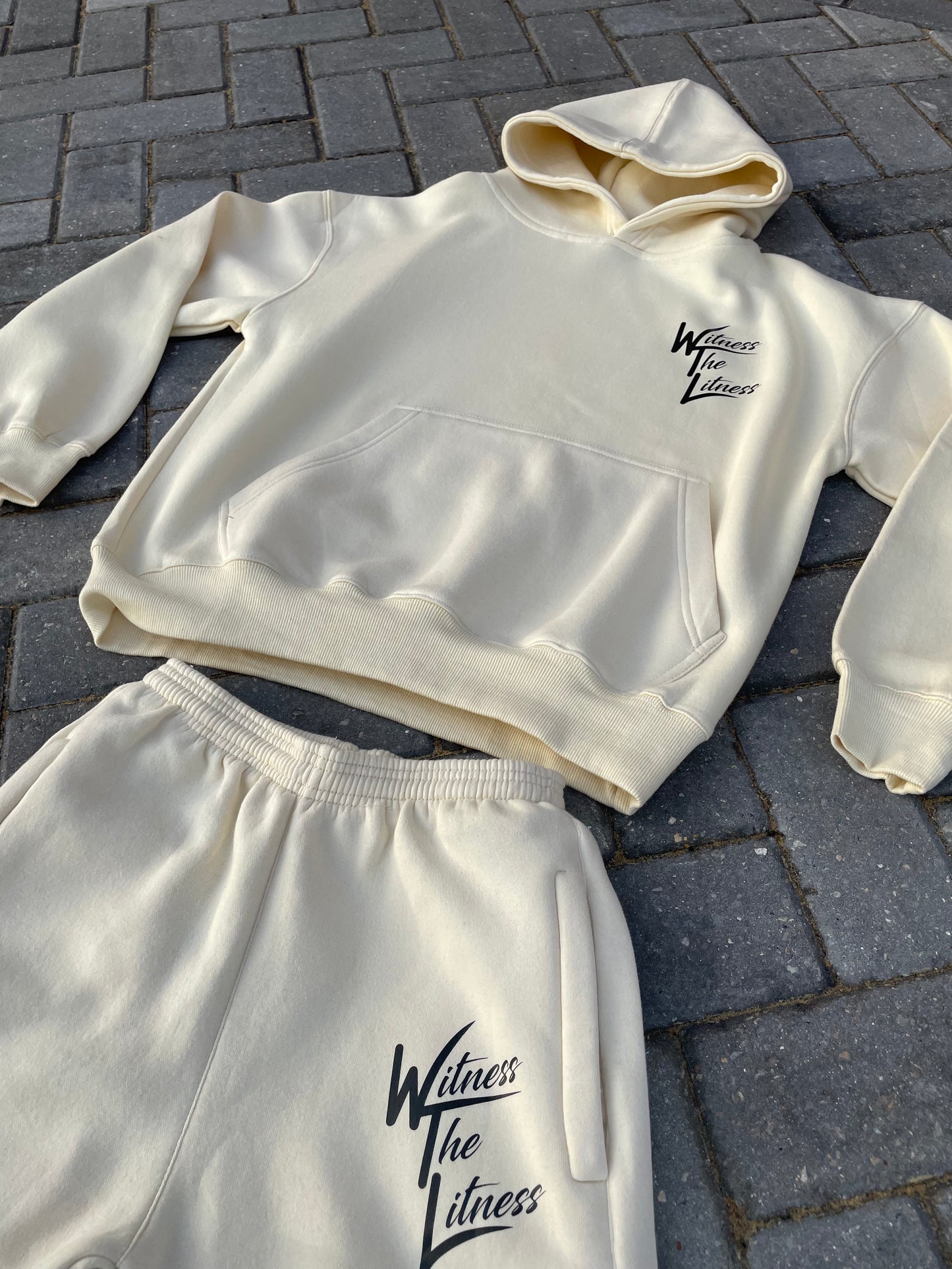 'WTL' Signature Logo Hoodie Tracksuit - Cream/Black