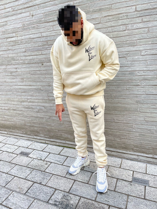 'WTL' Signature Logo Hoodie Tracksuit - Cream/Black