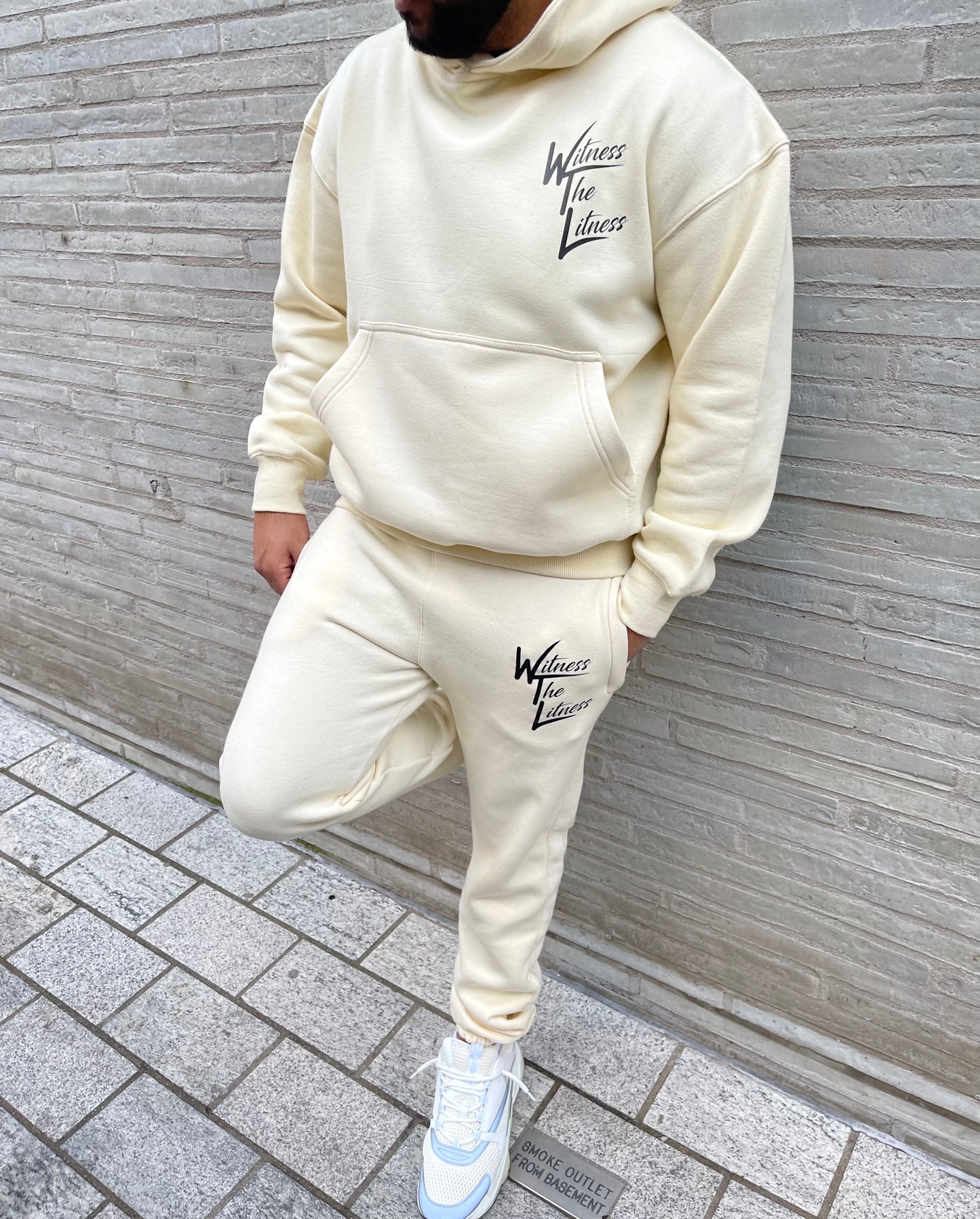 'WTL' Signature Logo Hoodie Tracksuit - Cream/Black